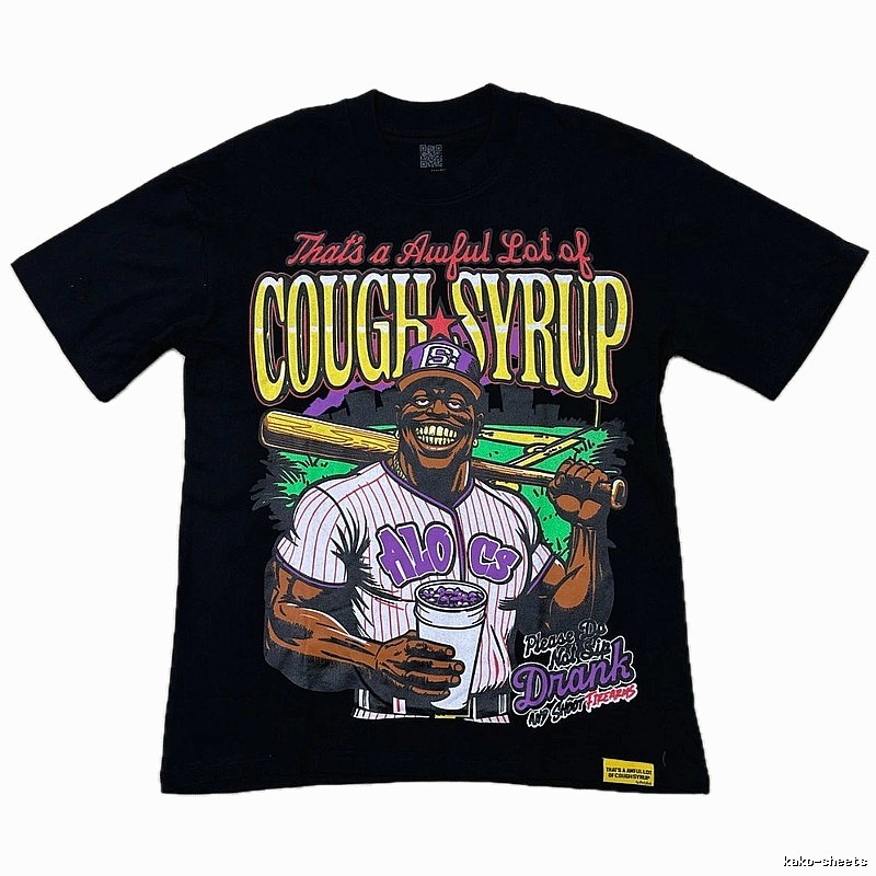 ALOCS American Retro Printed Black Short-sleeve T-shirt