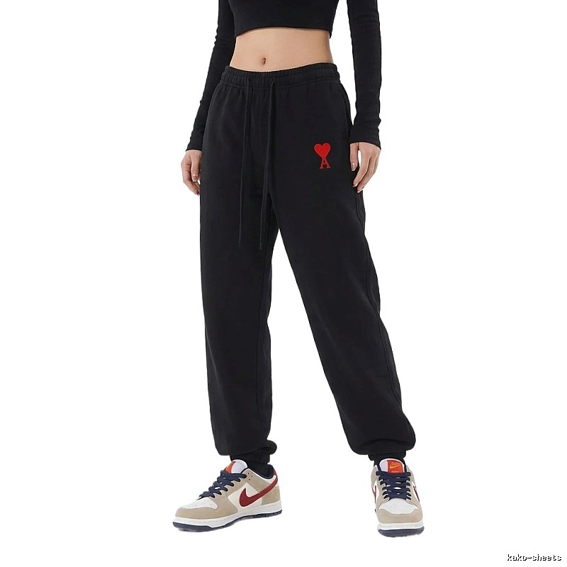 AMI Red Heart Casual Black Pants