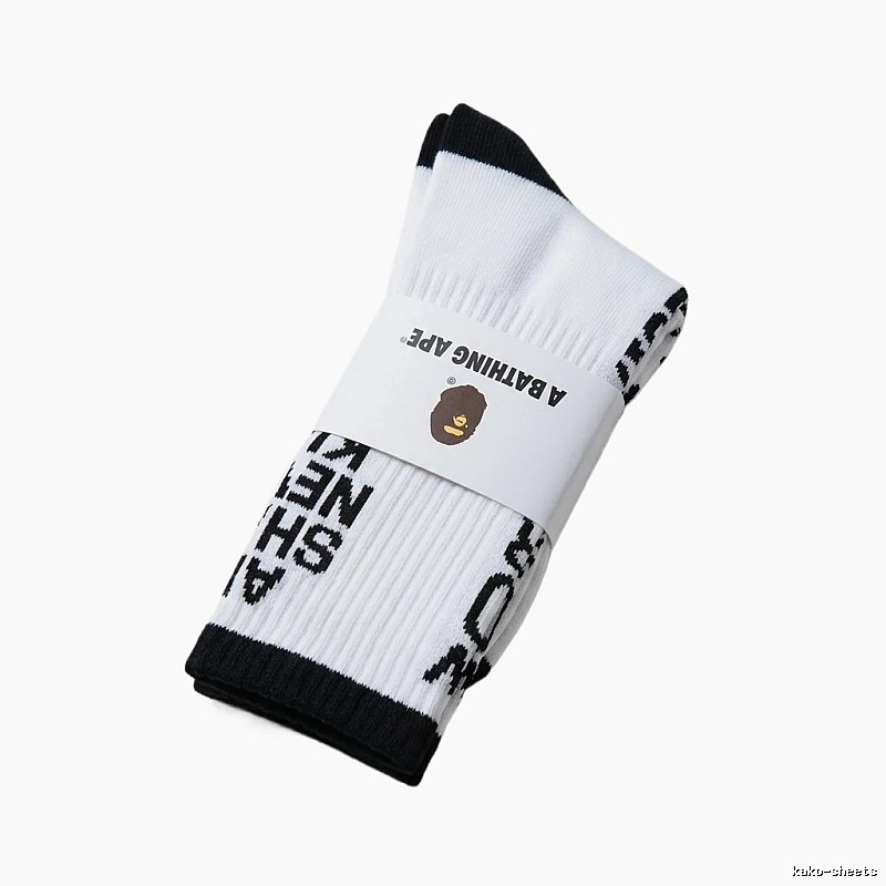 Bape Letter Trend Brand White Socks