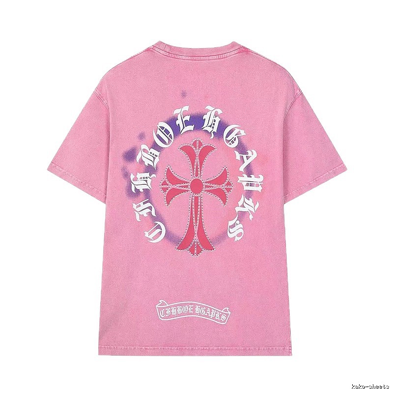 Chrome Hearts Cross Vintage Style Pink T-Shirt