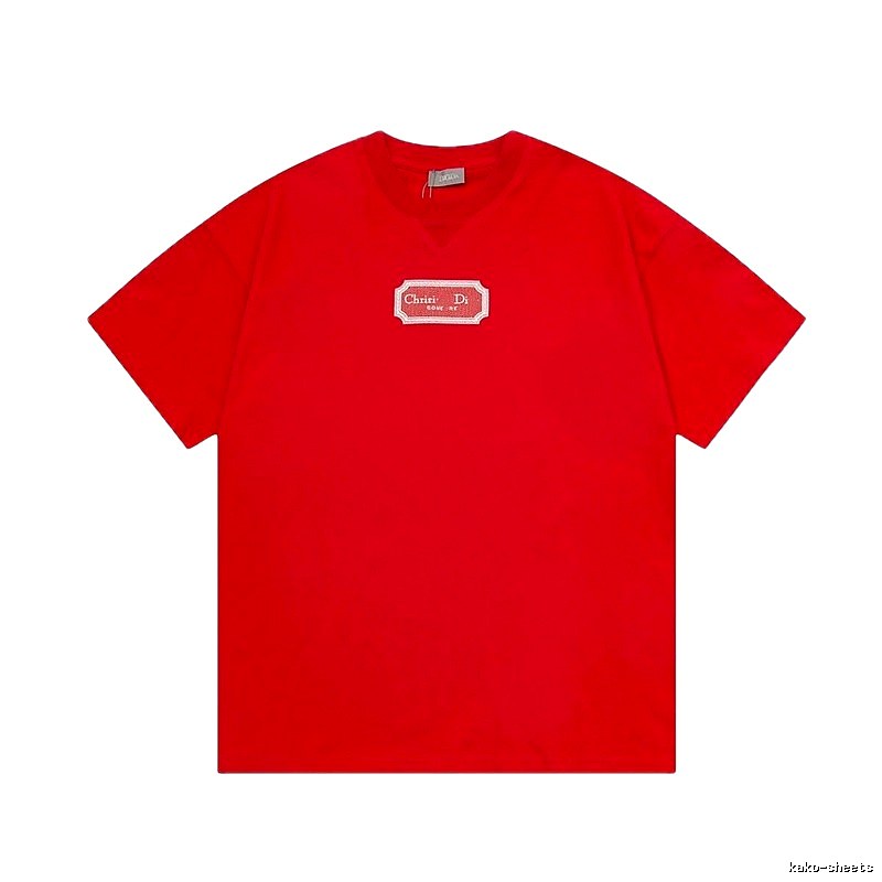 Dior Logo Embroidered Minimalist Style Red Short-sleeve T-shirt