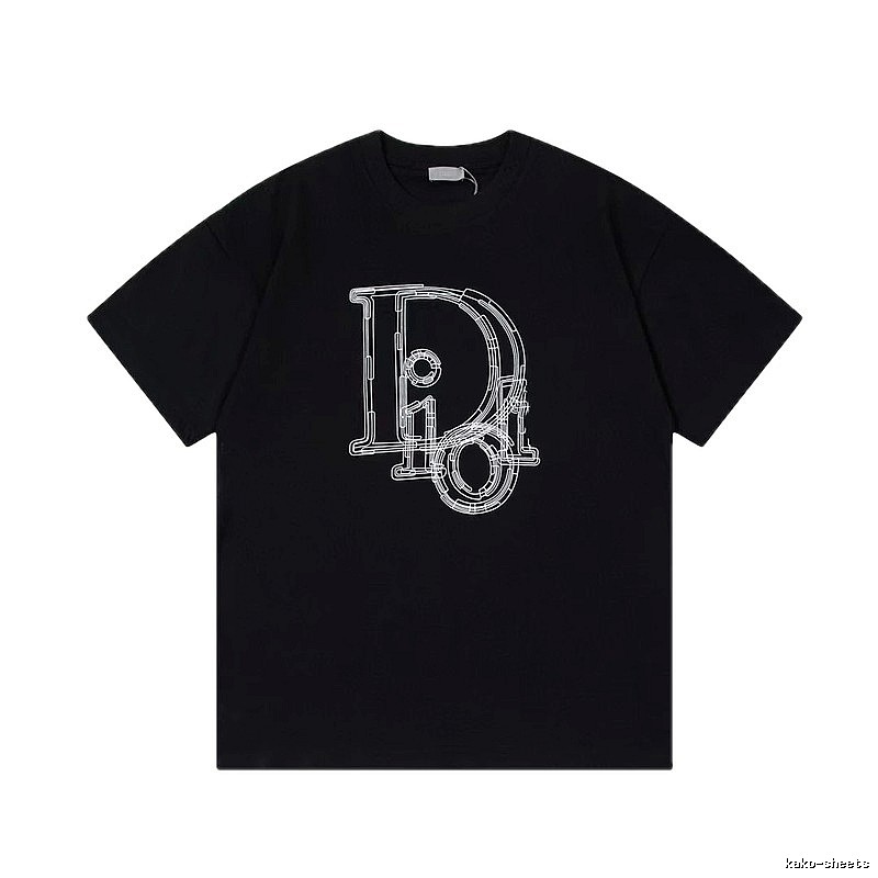 Dior Trendy Cool Line Print Black Short Sleeve T-Shirt
