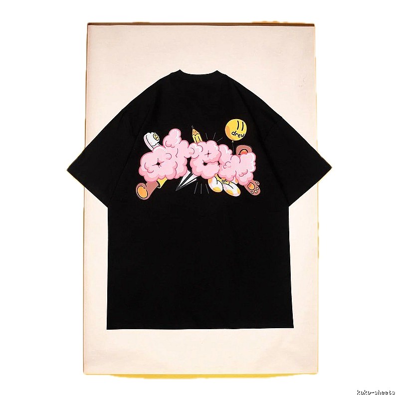 DREW Cloud Print Street Style Black Short Sleeve T-Shirt