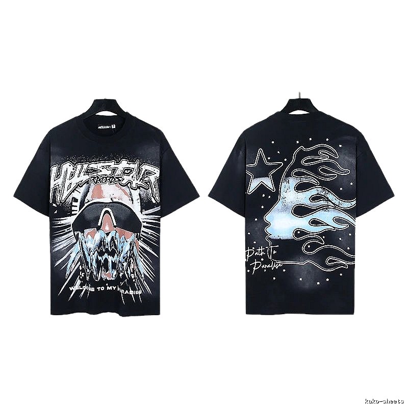 Hellstar Flame Print Street Style Black T-Shirt