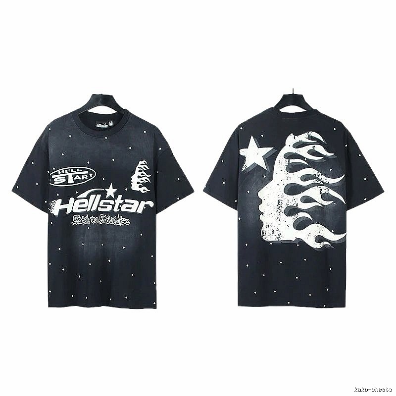 Hellstar Flame Print Street Style Black T-Shirt