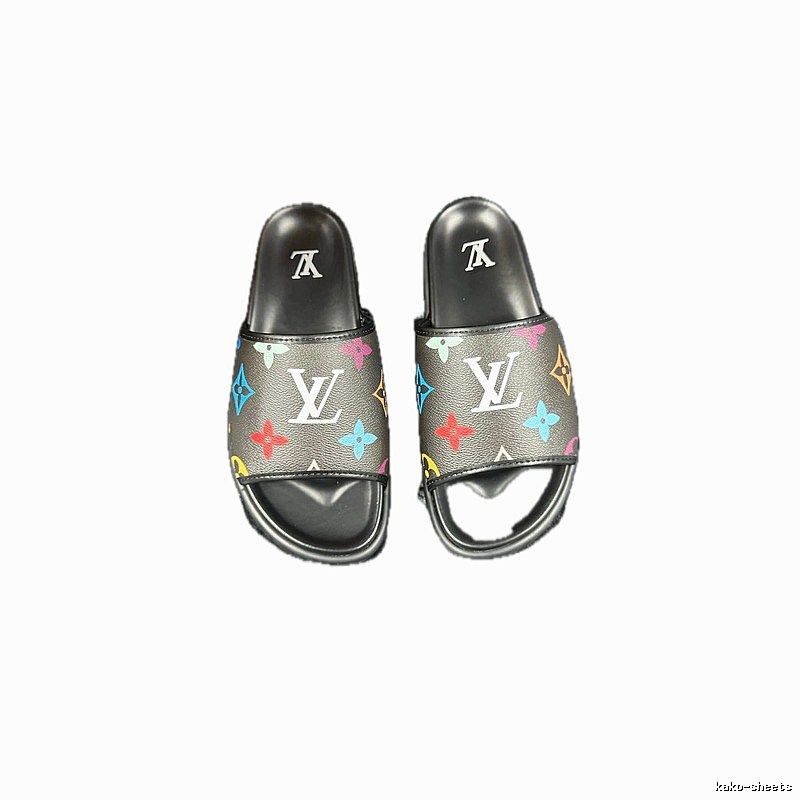 Louis Vuitton Monogram Street-style Black-based Multicolor Slide Sandals