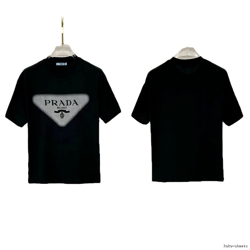 Prada Triangle Logo Trendy Style Black Short-sleeve T-shirt