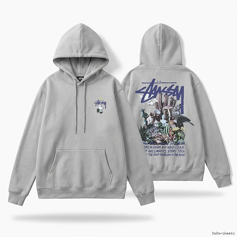 Stussy - printed trendy gray hoodie
