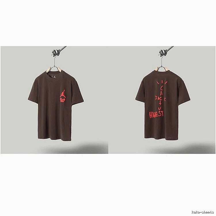 AJ x Travis Scott Co-branded Street Style Brown Short-sleeve T-shirt