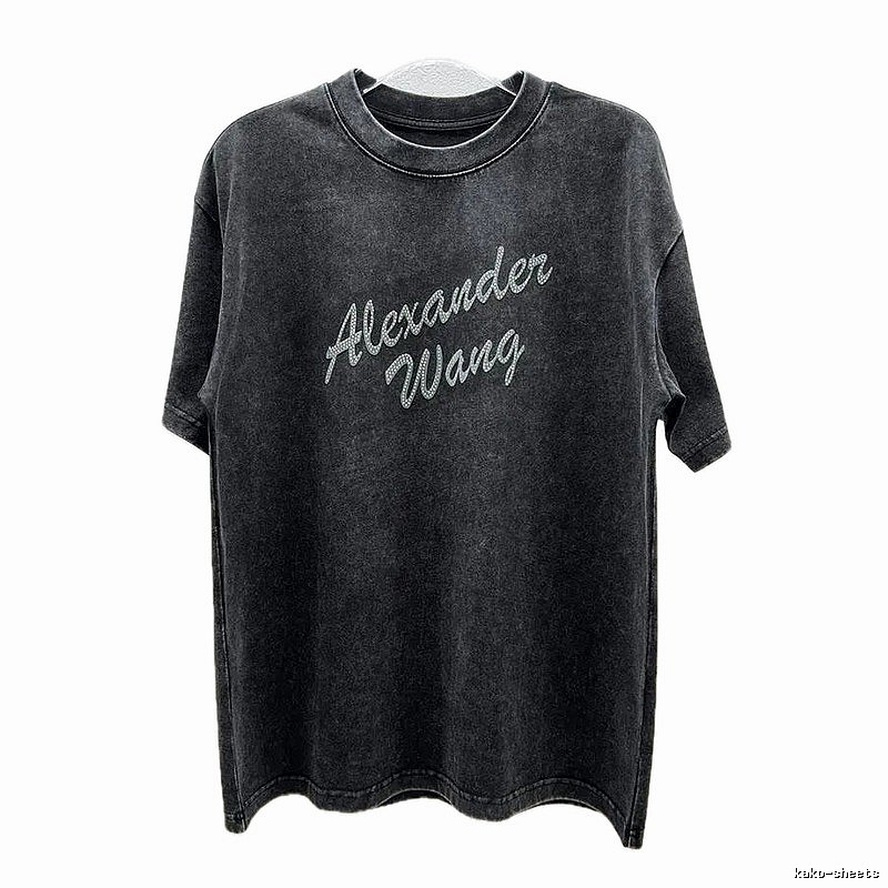 Alexander Wang Distressed Charcoal Gray Rhinestone-embellished Short Sleeve T-Shirt