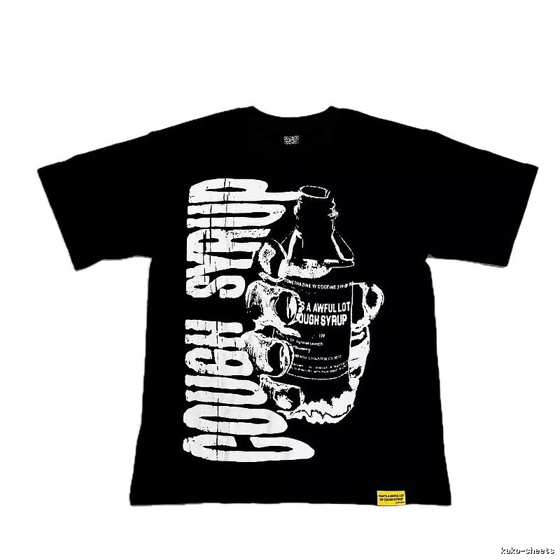 ALOCS Syrup Print Street Style Black T-Shirt