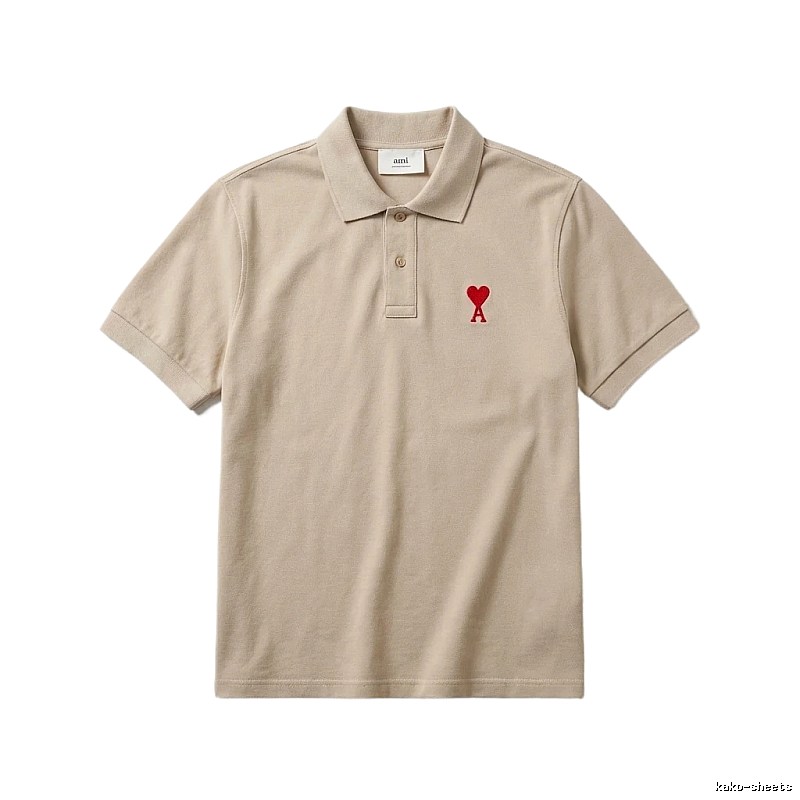 AMI Love Minimalist Style Beige Polo Shirt
