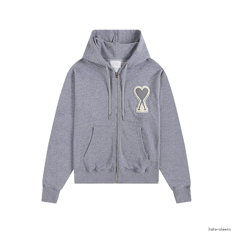 AMI Love Series Grey Zip-Up Hoodie