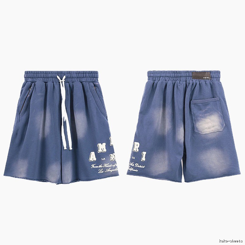 AMIRI Letter Print Street Style Washed Blue Shorts