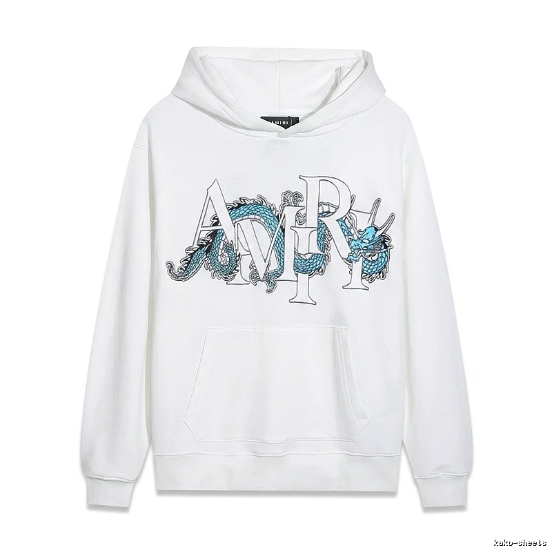 AMIRI White Hoodie with Dragon Pattern Print Style