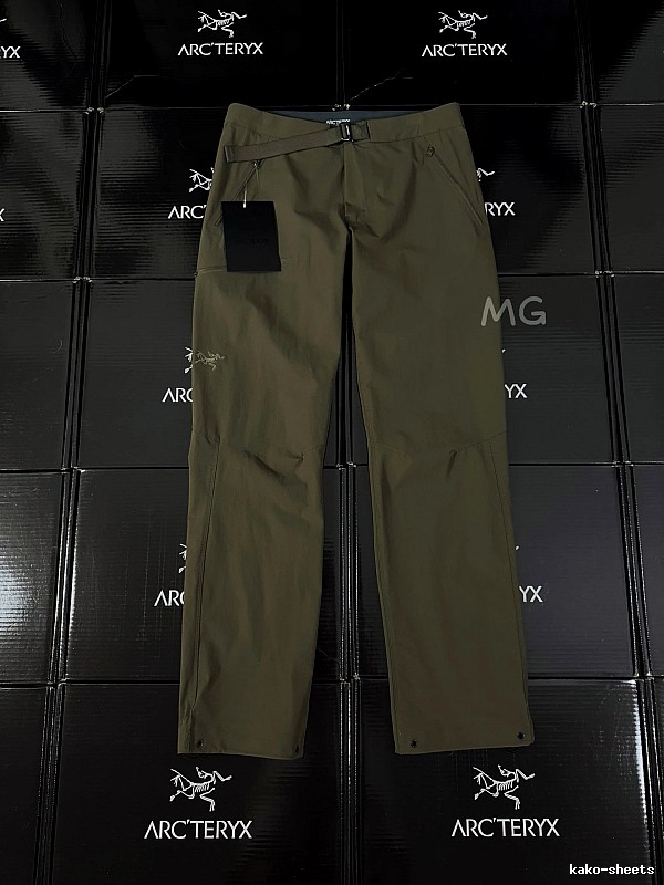 Arc'teryx Olive Technical Straight Pants with clean outdoor profile and subtle performance logo