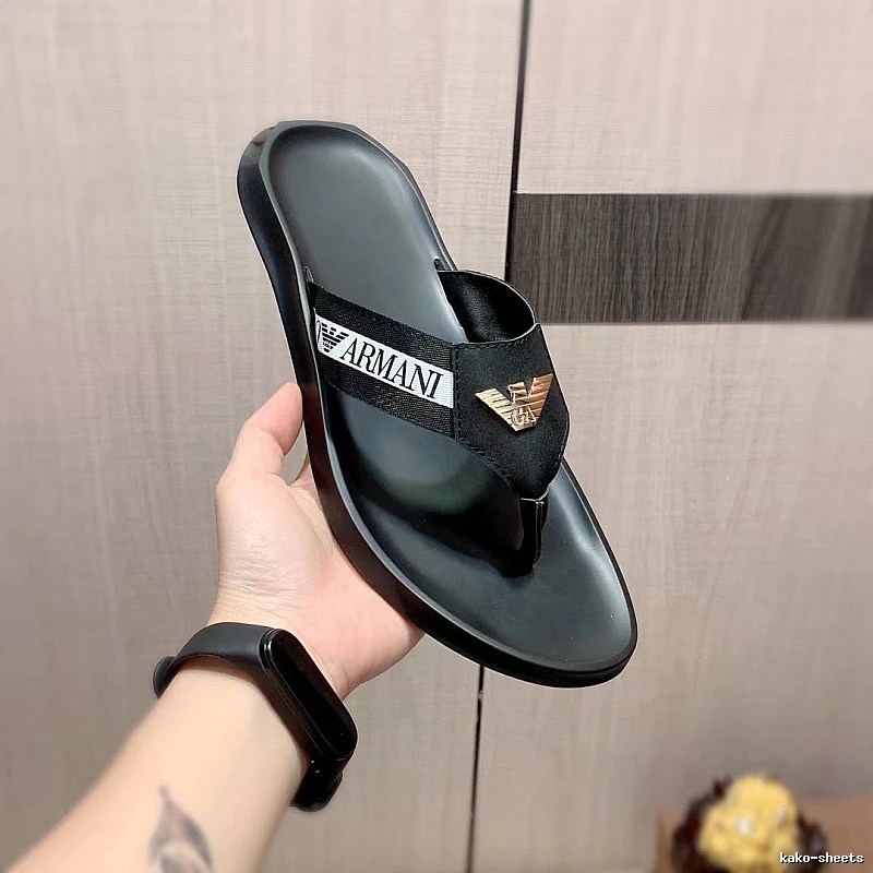 Armani Eagle Logo Light Luxury Casual Style Black Flip-Flops