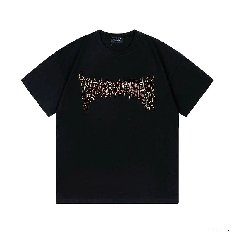 Balenciaga Flame Gothic Style Black T-shirt