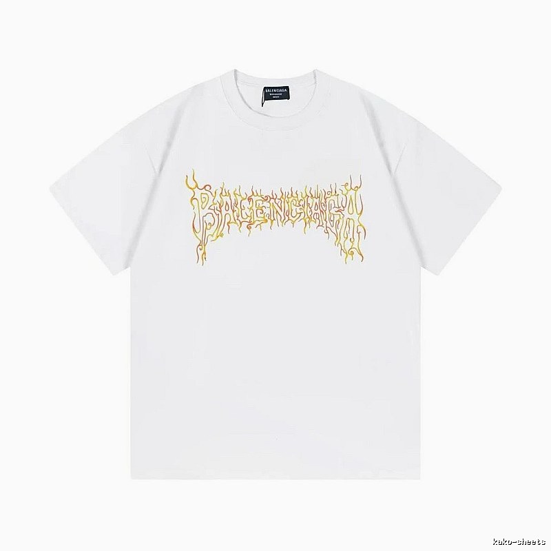 Balenciaga Gothic Style Flame Print White T-Shirt