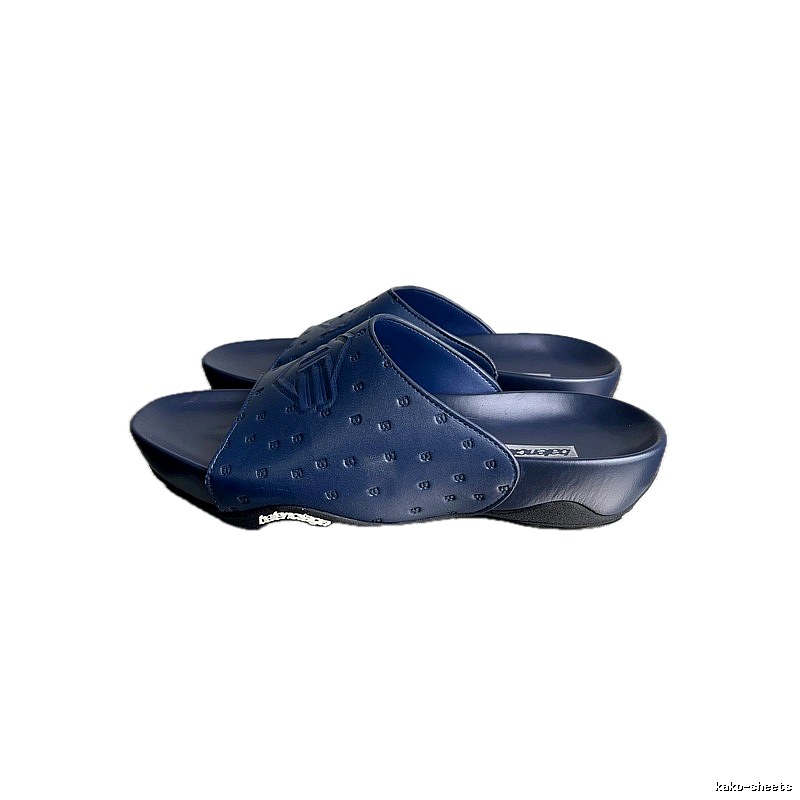 Balenciaga Monogram Streetwear Style Dark Blue Slippers