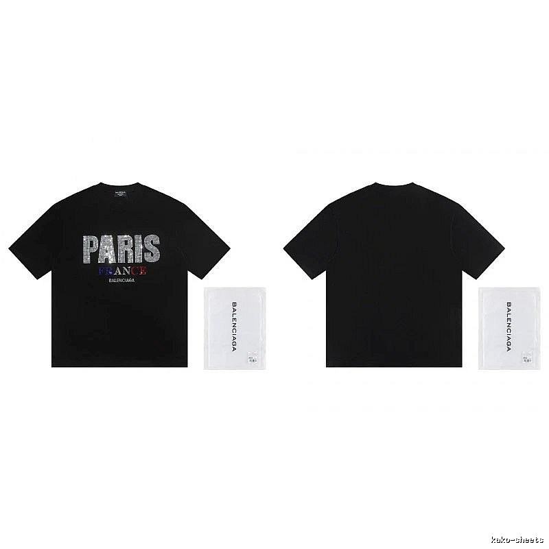 Balenciaga PARIS Rhinestone-Embellished Streetwear Black T-Shirt