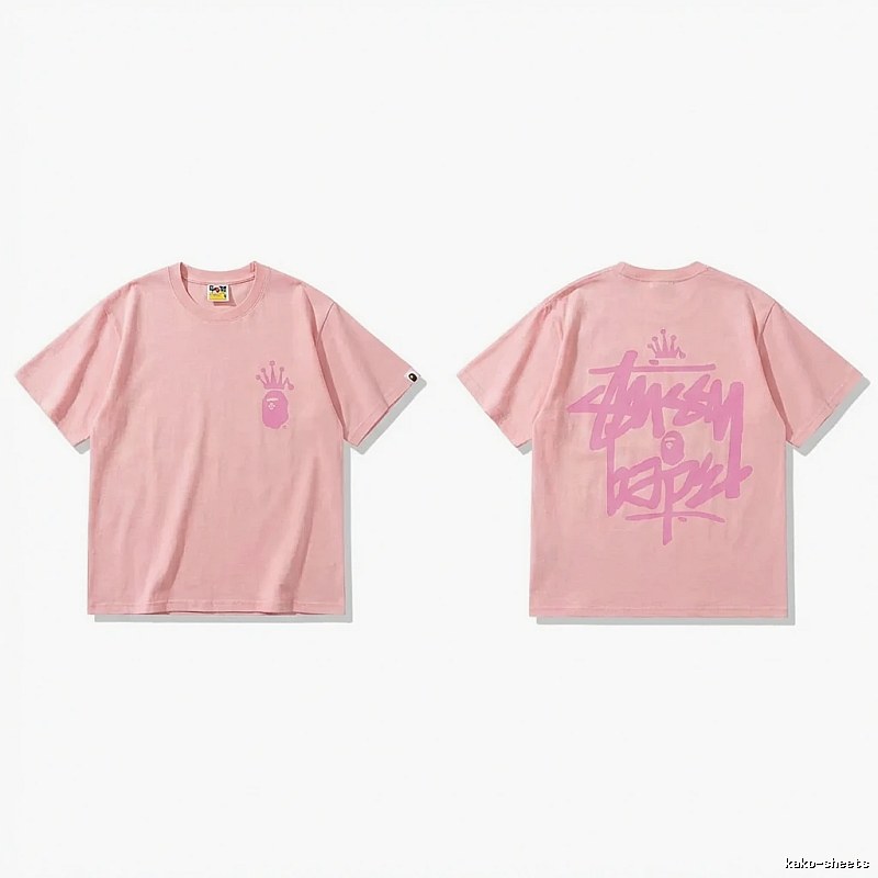 Bape Crown Print Pink Short-sleeve Shirt