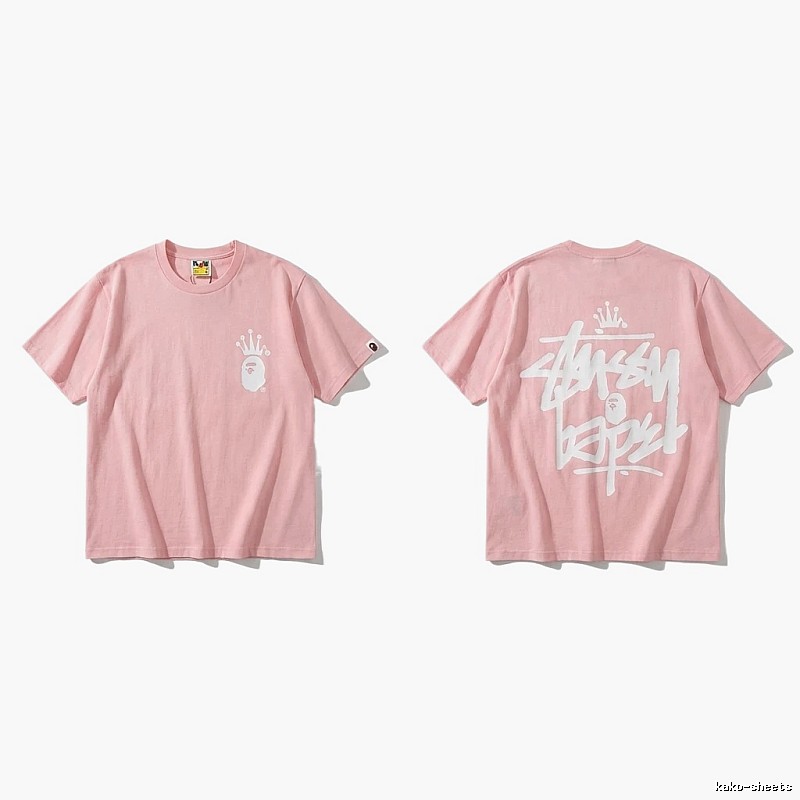 Bape Crown Trendy Pink Short Sleeve