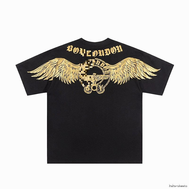 BOY Street Style Black Short-sleeve T-shirt with Gold Foil Stamped Wings