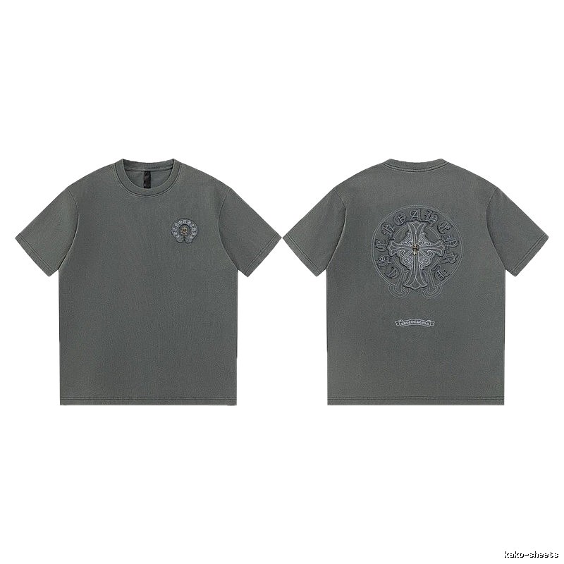 Chrome Hearts Cross Embroidered High Street Dark Grey Short-sleeve T-Shirt