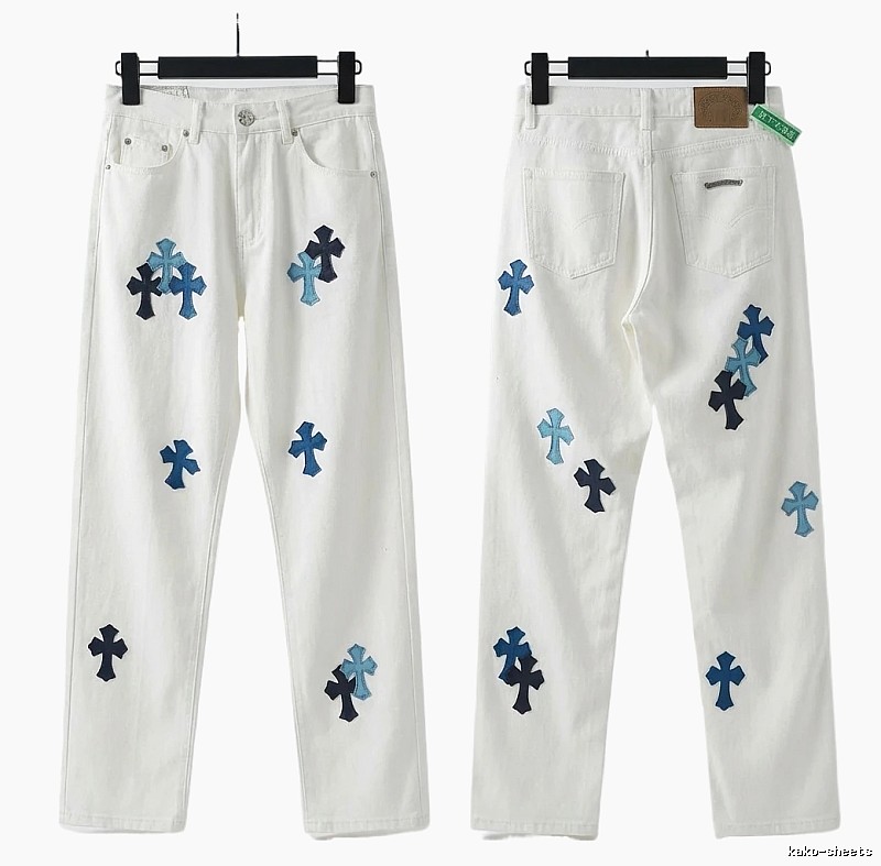 Chrome Hearts Cross Trendy Cool White Jeans