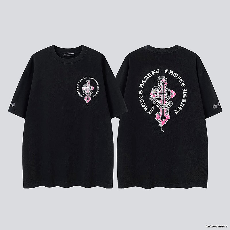 Chrome Hearts Gothic Style Snake & Cross Black Short-Sleeve T-Shirt