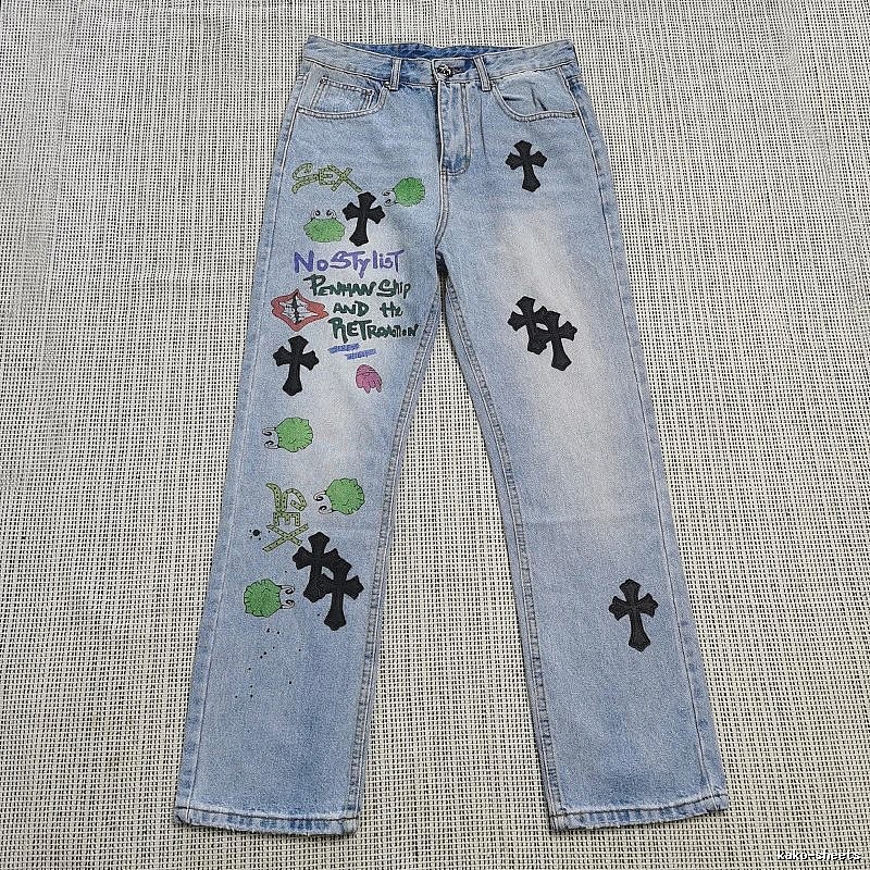 Chrome Hearts Logo Detail Cross patch jeans White Jeans Black with Relaxed Feel