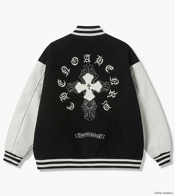 Chrome Hearts retro-style black and white baseball jacket
