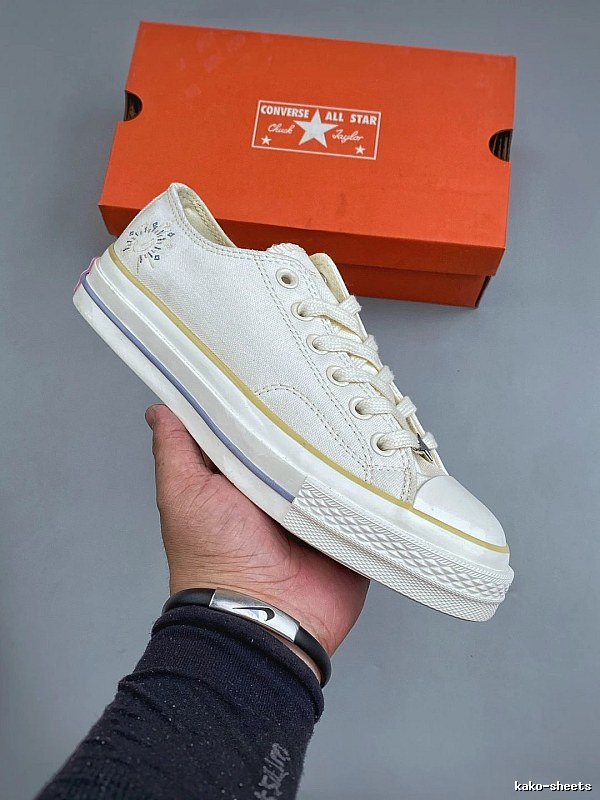 Converse White and Yellow Canvas Low-Tops Featuring Checker Accent