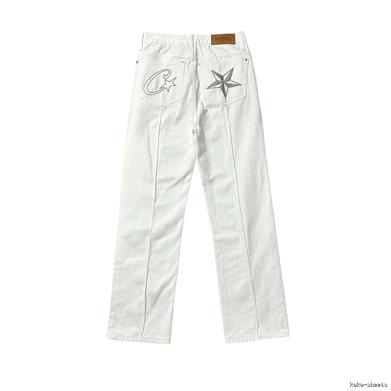 Corteiz Star Embroidery White Jeans