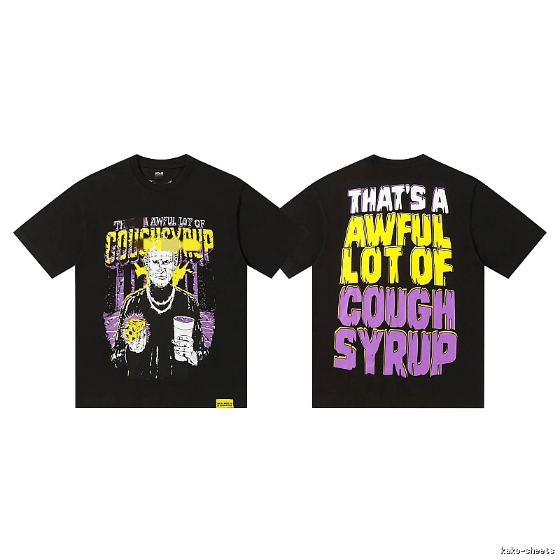 COUGH SYRUP Portrait Print Street Style Black T-shirt