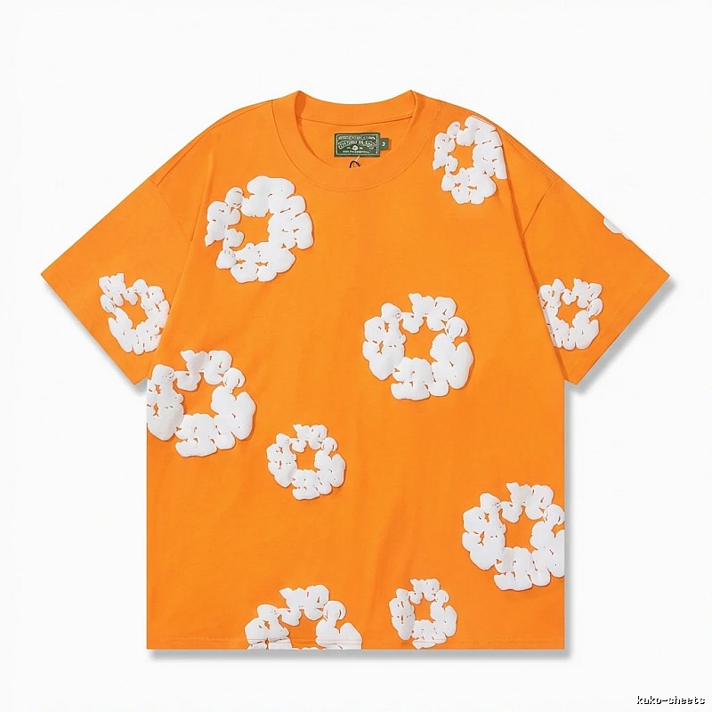 DENIM TEARS Floral Style Orange T-shirt