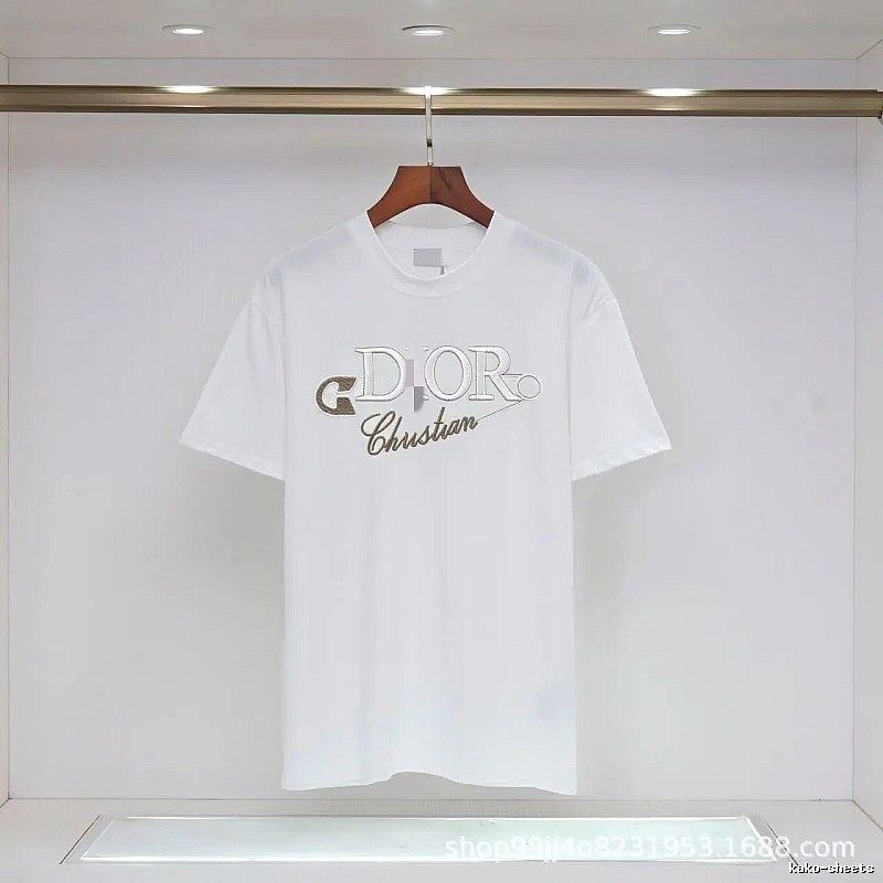 Dior Embroidered Light Luxury Style White Short-sleeve T-shirt