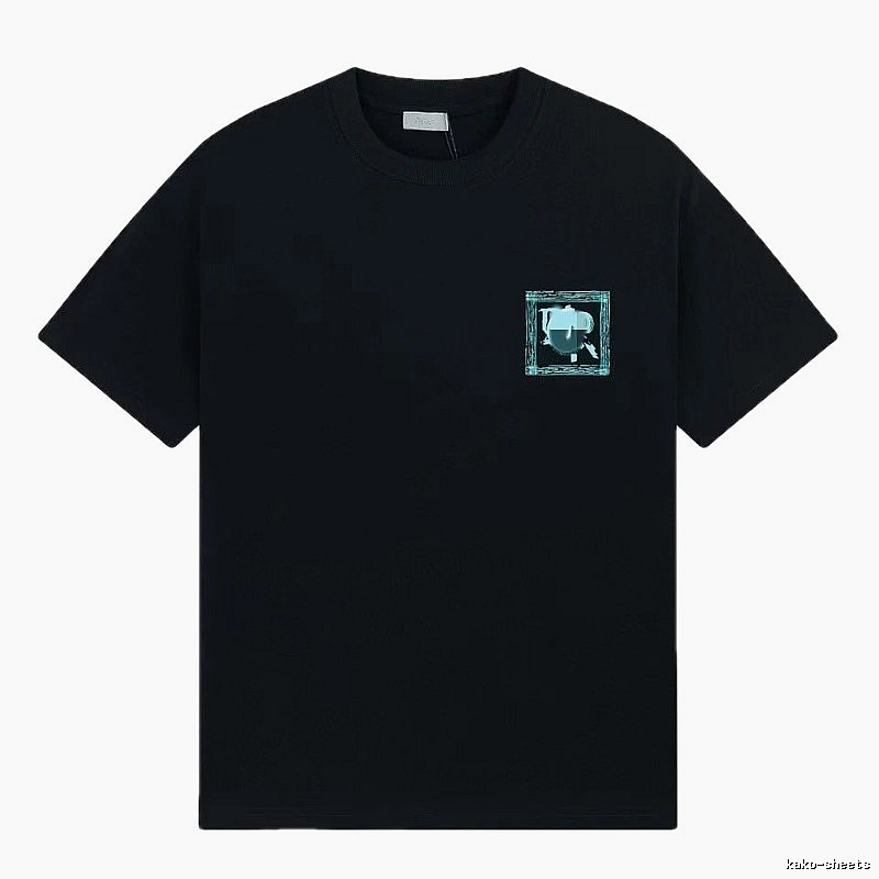 Dior Frame Print Trendy Style Black Short-sleeve T-shirt