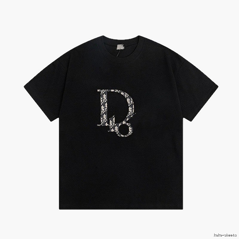 Dior Monogram Embroidered Minimalist Style Black Short-sleeve T-shirt