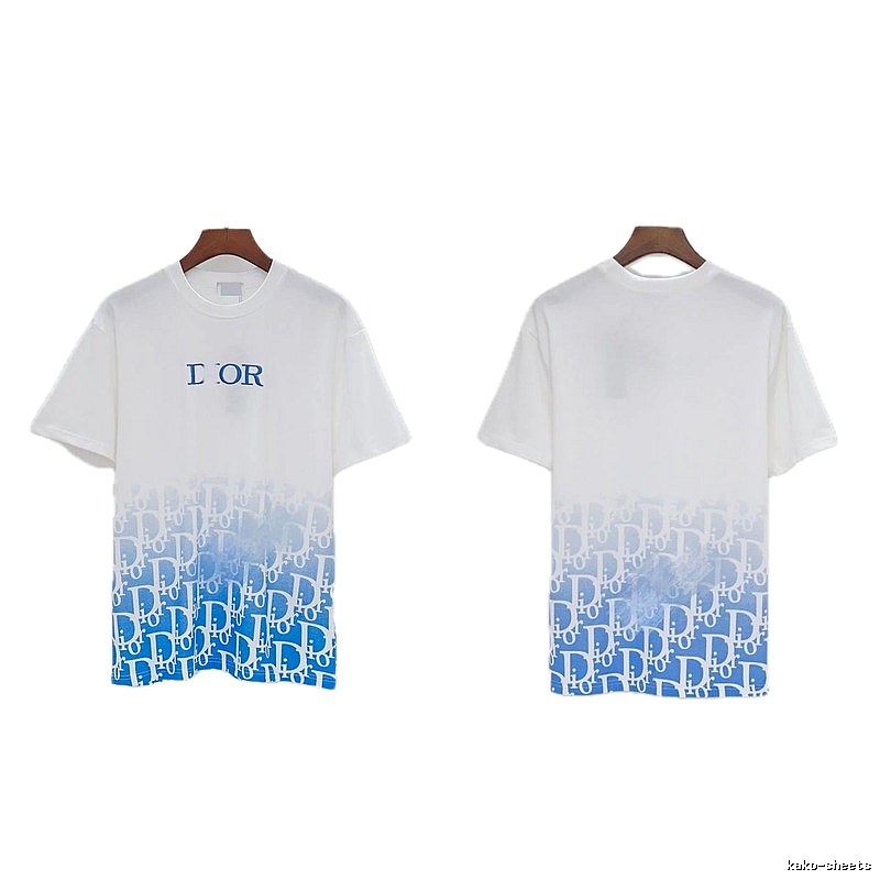 Dior Oblique Gradient Trendy Style Blue and White Short-sleeved T-shirt