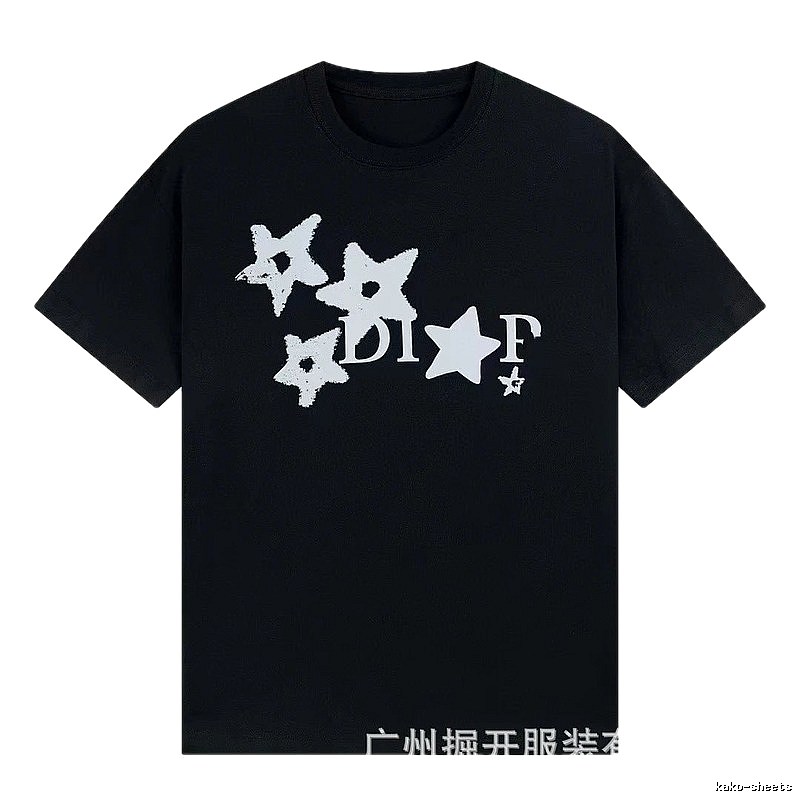 Dior Star Print Street Style Black T-Shirt