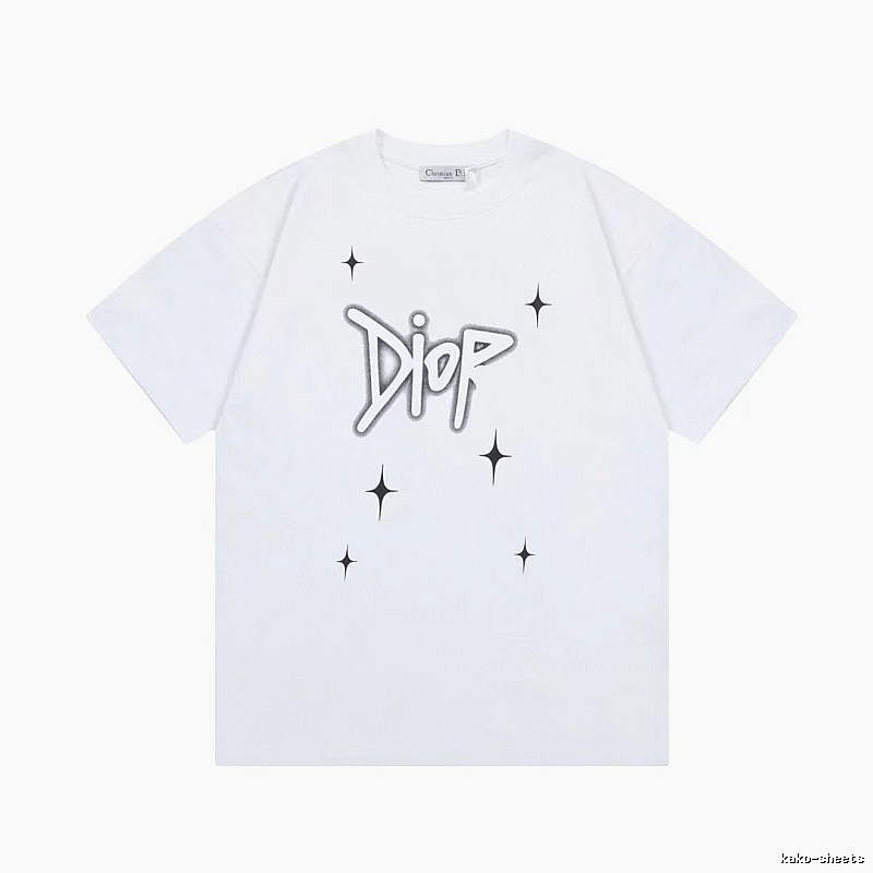 Dior Starburst Graffiti Street Style White Short-sleeve T-shirt
