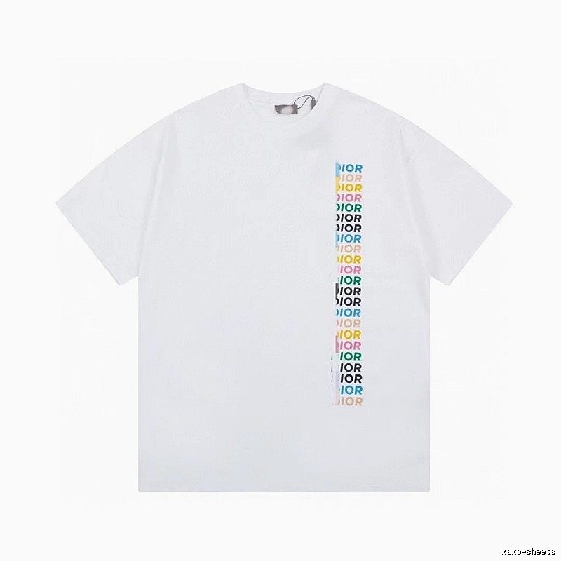 Dior Trendy Style Side-row Colored Print White T-Shirt