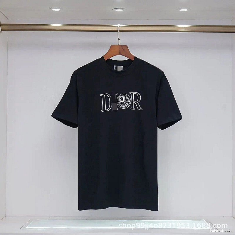 Dior x Stone Island Co-branded Casual Black Short-sleeve T-shirt