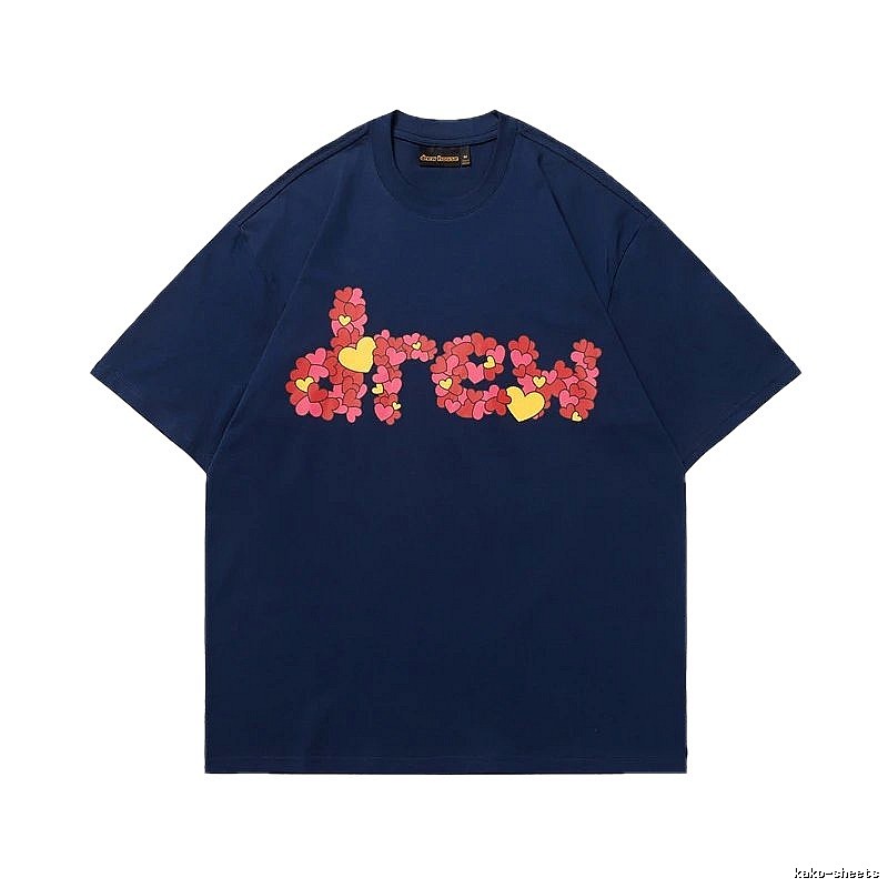 DREW All-over Heart Print Trendy Style Navy Blue Short-sleeve T-shirt