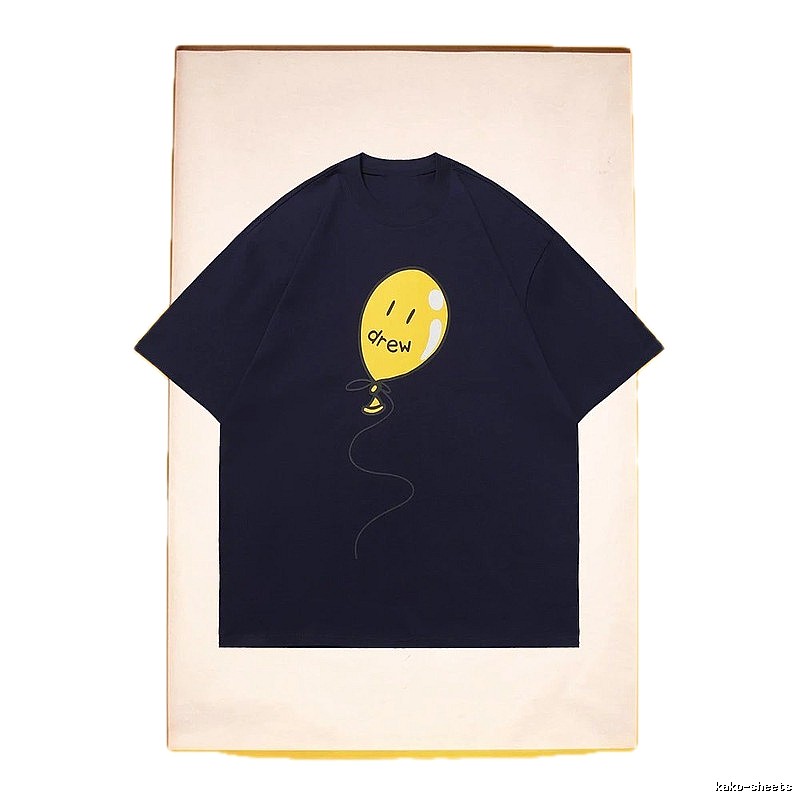 DREW Balloon Smiley Street Style Navy Blue Short Sleeve T-Shirt