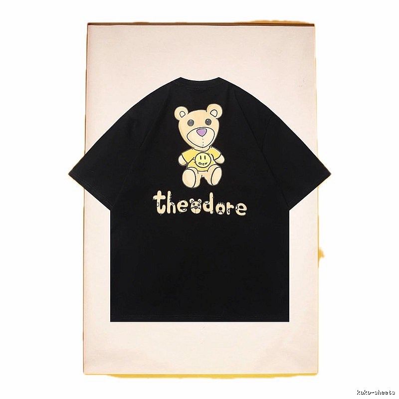 DREW Bear Print Streetwear Brand Black Short Sleeve T-shirt