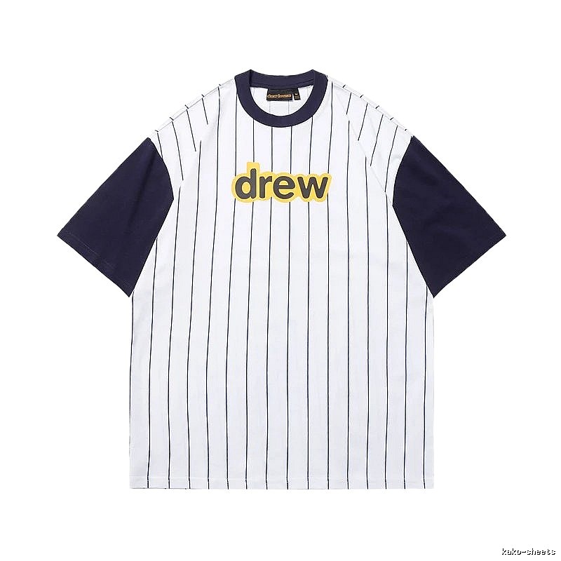 DREW Letter Baseball Style Navy and White Colorblock Short Sleeve T-shirt