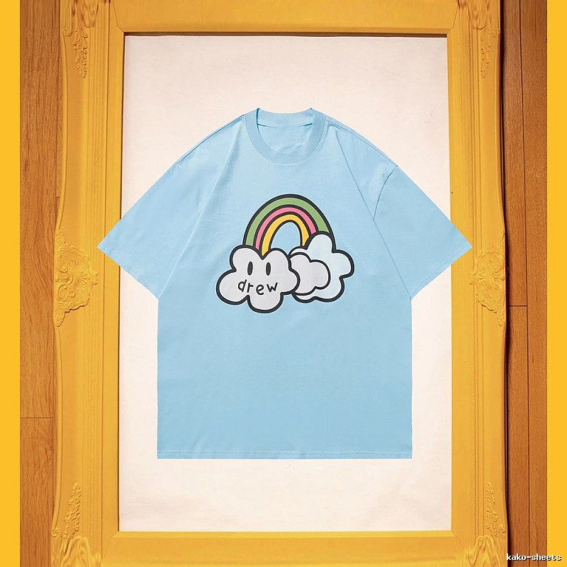 DREW Rainbow Cloud Casual Style Light Blue Short Sleeve T-Shirt